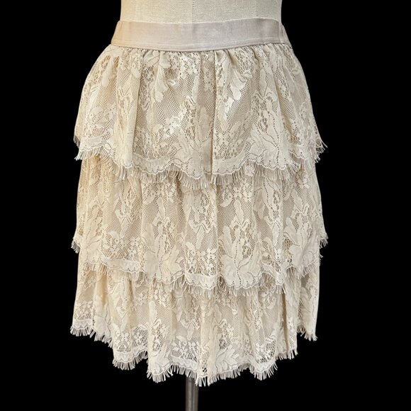 Fossil Dresses & Skirts - Y2K Fossil Lace Skirt NWT Size L Cream Boho Tiered Lace Skirt Cottagecore Romant
